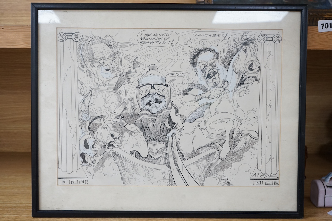 Reeve, heightened monochrome ink sketch, Caricatures, signed, 29 x 42cm. Condition - good